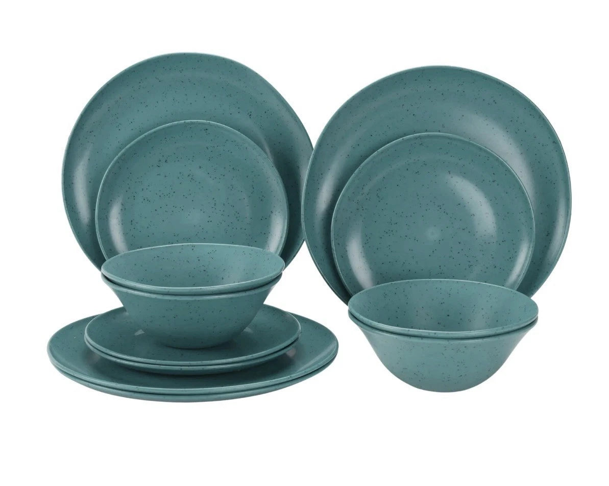 12-Piece Eco-Friendly Dinnerware Set, Aqua, Service For 4