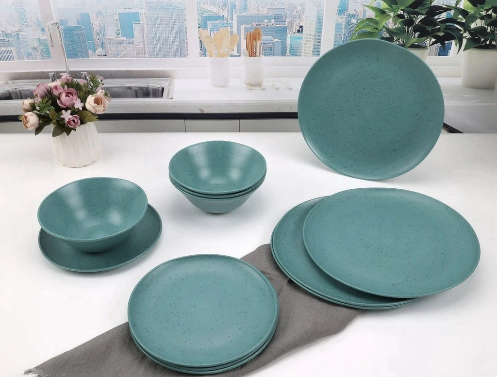 12-Piece Eco-Friendly Dinnerware Set, Aqua, Service For 4